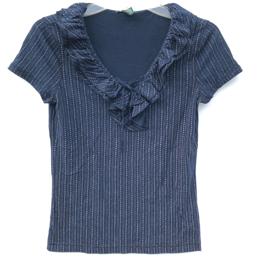 Ralph Lauren Navy Printed V Neck Short Sleeve XS